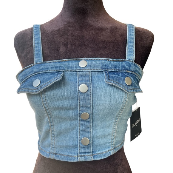 Dylan Ryan Tops - DYLAN RYAN Blue Denim Sexy Strapless Crop Top NWT/SIZE L